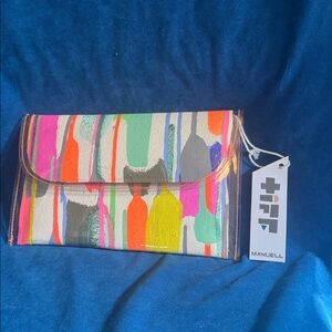NWT Tiff Manuell Colorful Abstract Clutch. Fabric inside. Well made.Velcro close